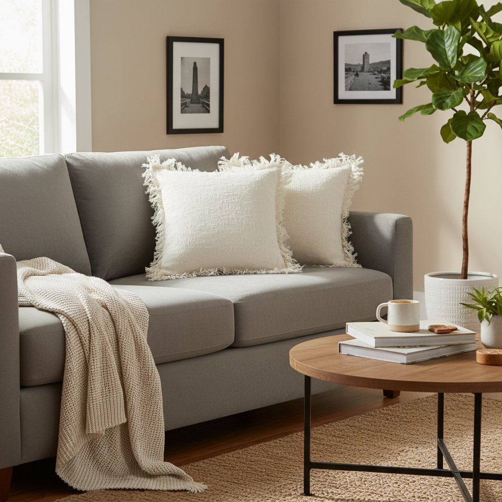 Slub Cotton Ivory Cushion Chloe Set Of 2, 18 X 18 Inch, Decorative Throw Pillow