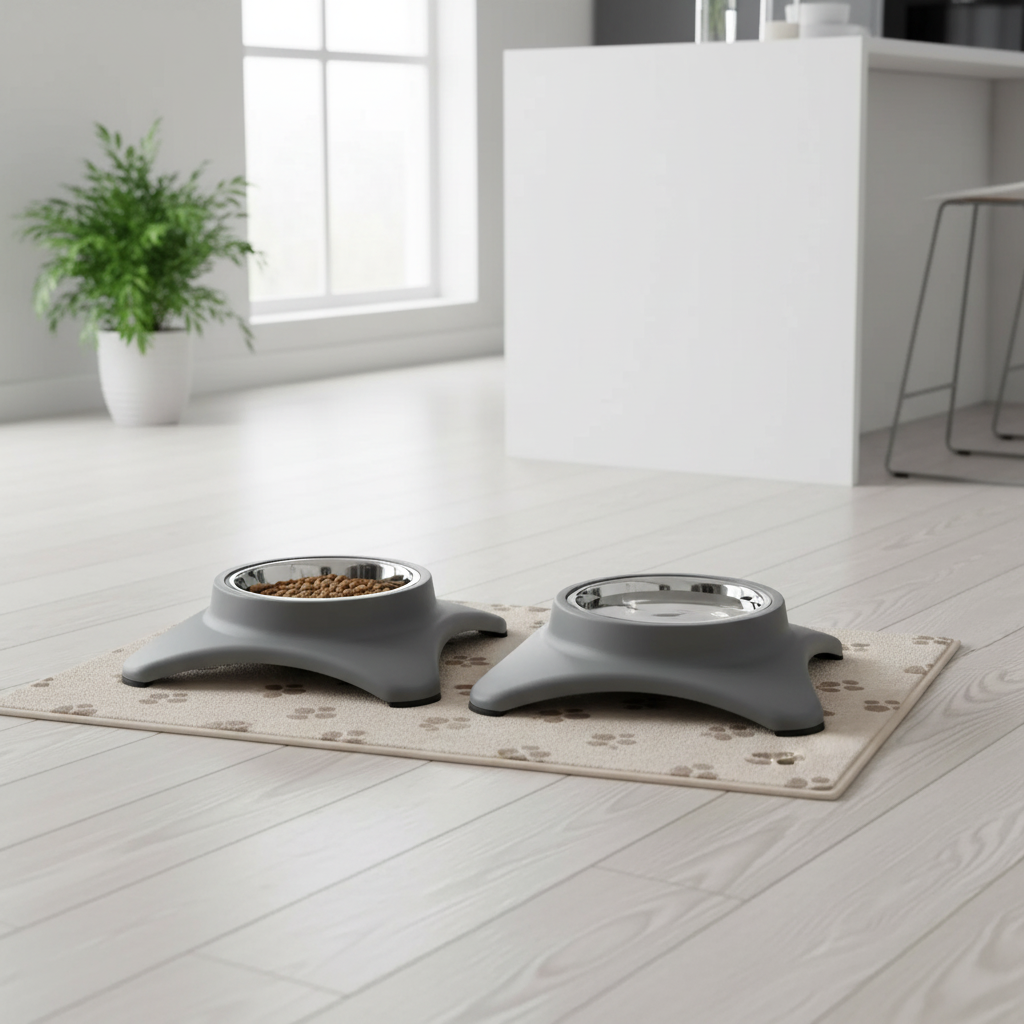 Stainless Steel Single Pet Bowl With Stand Gray Set Of 2, Elevated Dog Cat Feeder, Non-Slip
