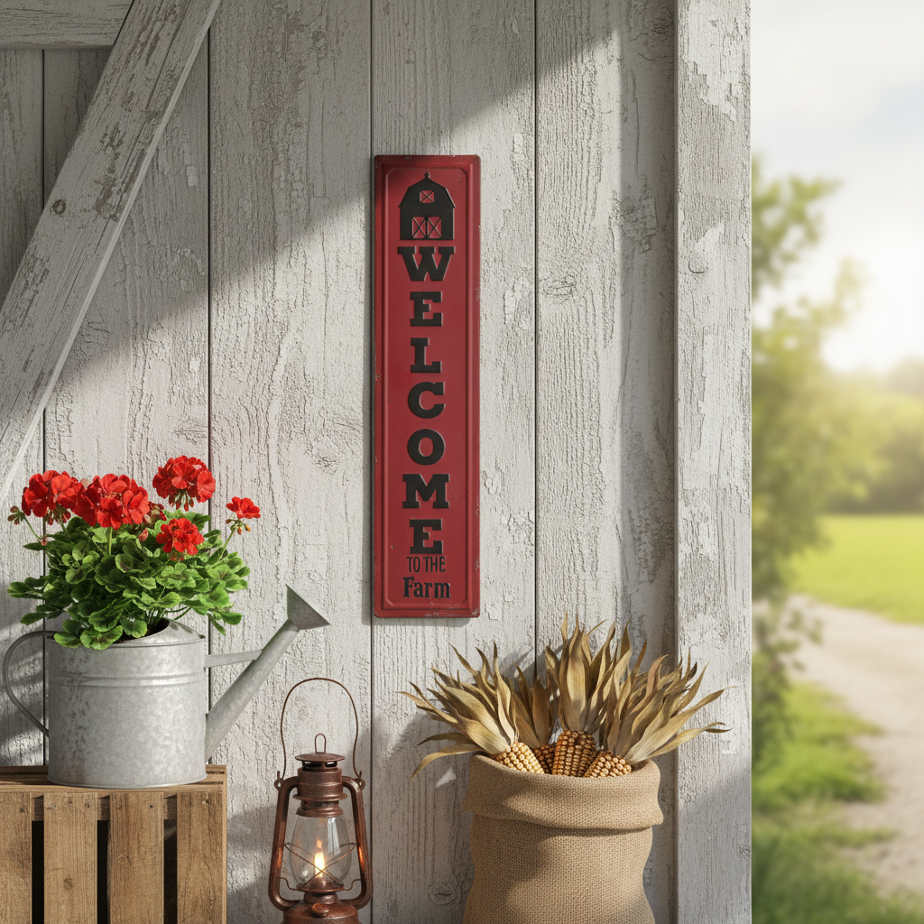 Vertical Embossed Metal Sign Welcome To The Farm, Farmhouse Wall Decor, Rustic Home Accent