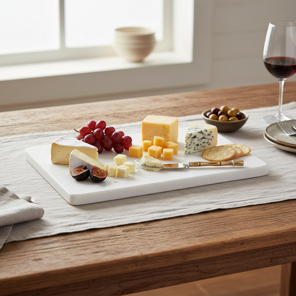 White Marble Rectangle Cheese Board With Cheese Spreader, Kitchen Serving Board