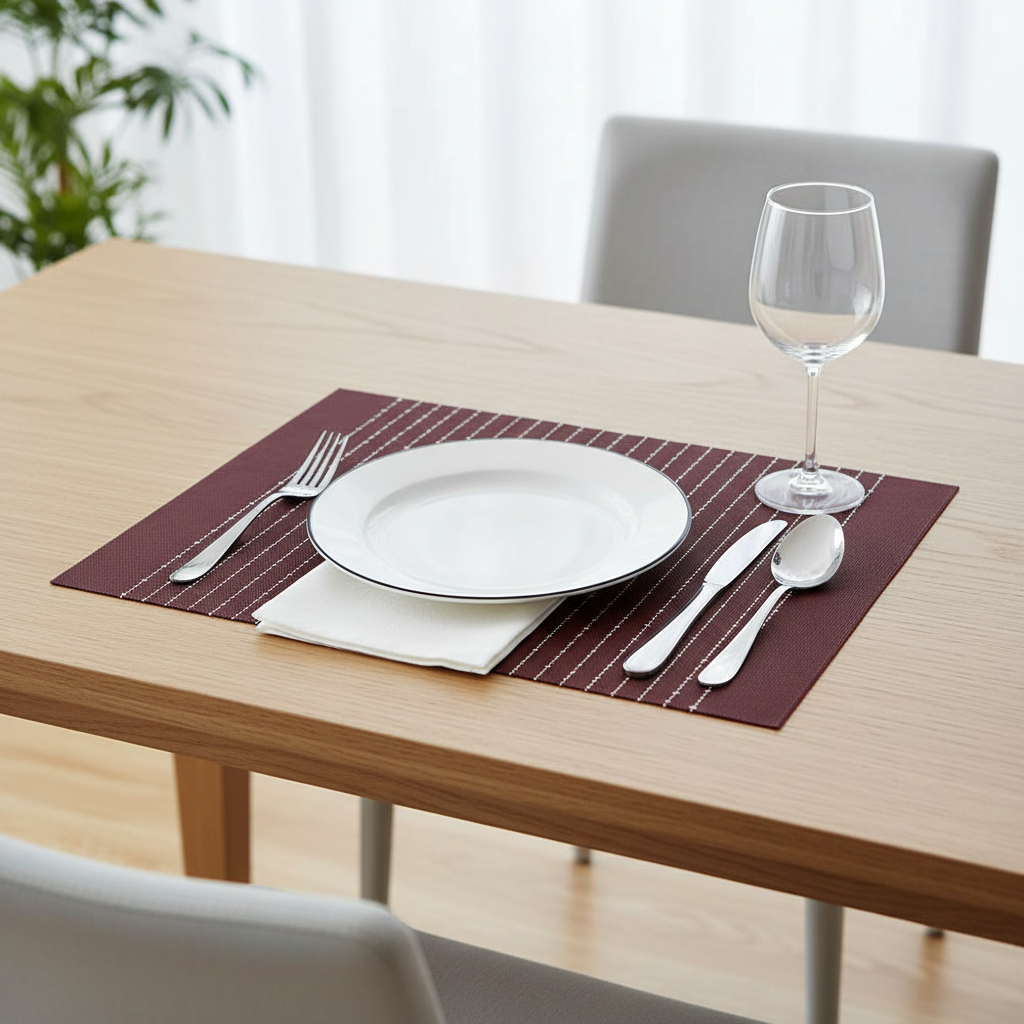 Vinyl Cotton Placemat Pinstripe Red Set Of 12, Modern Table Decor, Dining Table Accessories