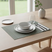 Vinyl Cotton Placemat Pinstripe Sage Green Set Of 12, Modern Table Decor, Dining Table Accessories