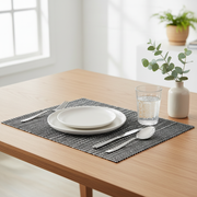 Vinyl Cotton Placemat Pinstripe Black Set Of 12, Modern Table Decor, Dining Table Accessories