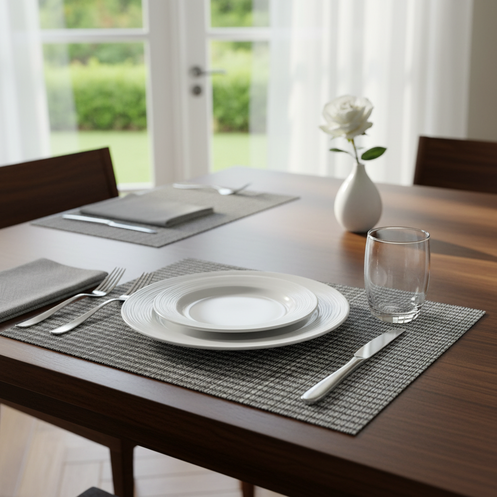Vinyl Cotton Placemat Pinstripe Gray Set Of 12, Modern Table Decor, Dining Table Accessories