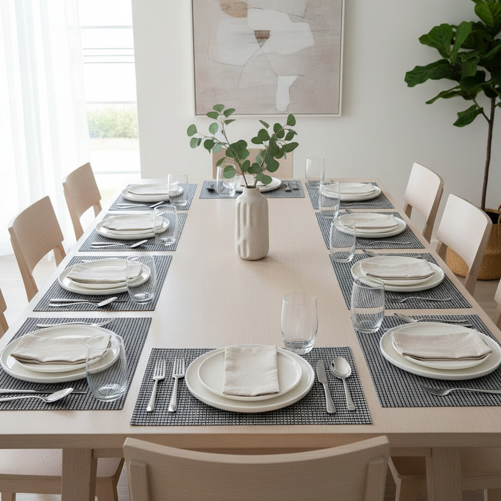 Vinyl Cotton Placemat Pinstripe Black Set Of 12, Modern Table Decor, Dining Table Accessories