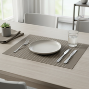 Vinyl Cotton Placemat Pinstripe Taupe Set Of 12, Modern Table Decor, Dining Table Accessories