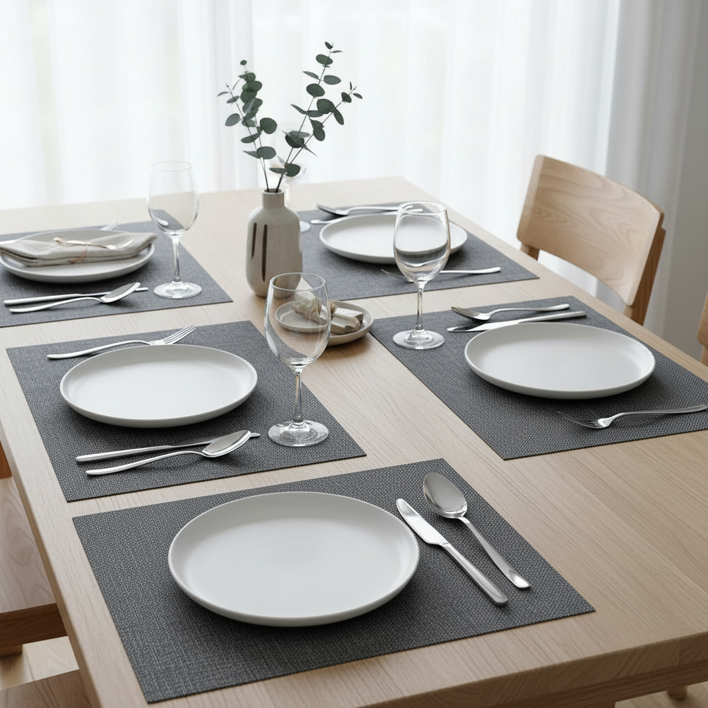 Grey Textstyle Woven PVC Placemat Set of 12 – Modern Table Decor, Durable Mats