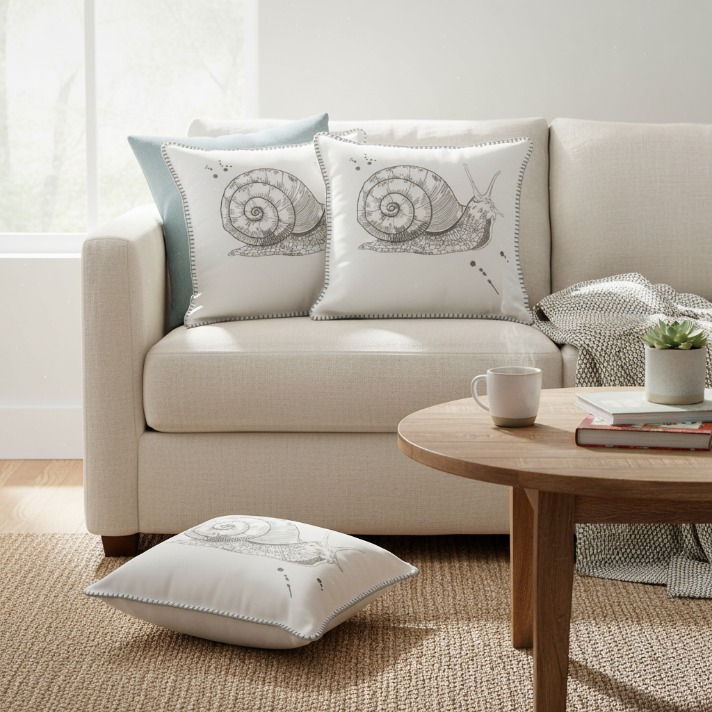 Blanket Stitch Embroidered Cushion Snail Set Of 2, 18 X 18 Inch, Decorative Throw Pillow