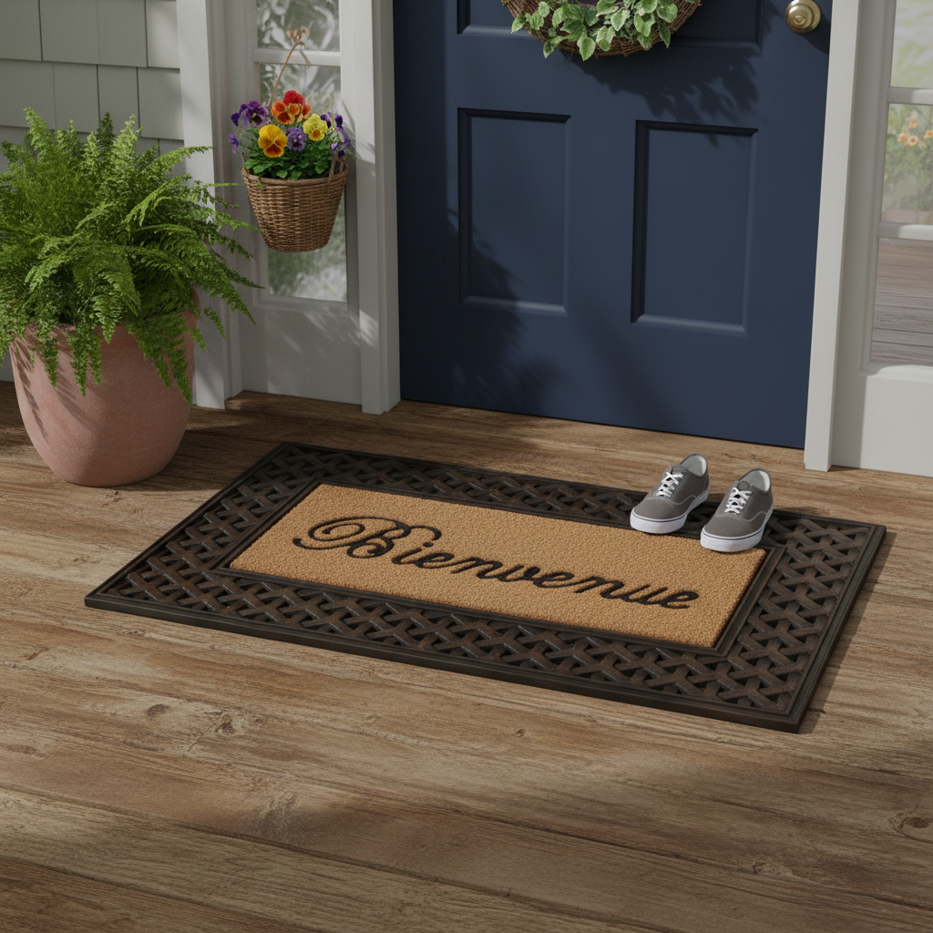 Bienvenue Rubber & Coir Brush Mat, Welcome Doormat