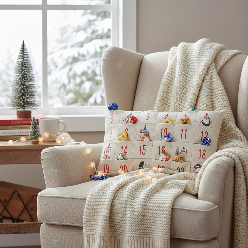 Advent Calendar Cushion With 24 Pockets Christmas Countdown Decorative Pillow