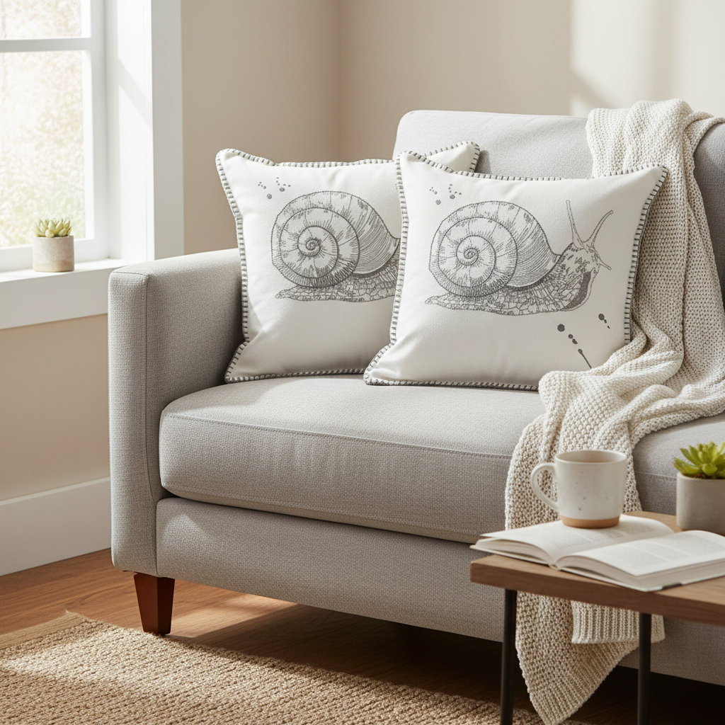 Blanket Stitch Embroidered Cushion Snail Set Of 2, 18 X 18 Inch, Decorative Throw Pillow