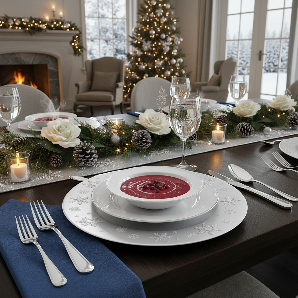 Silver Snowflake Charger Plate – 13", Set of 6, Holiday Tableware