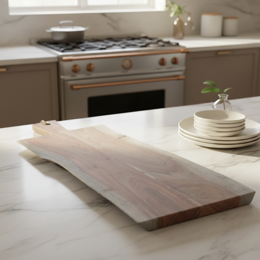 Custom Acacia Wooden Rectangle Live Edge Serving Board Large, Charcuterie Board, Kitchen Serving Board