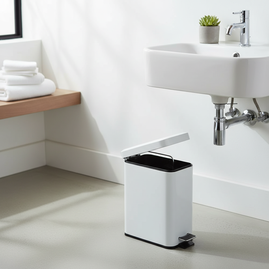 5L Metal Rectangular Side Pedal Bin, Bathroom Trash Can, Kitchen Waste Bin, Soft Close Lid