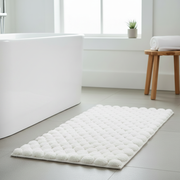 White Handwoven Pompom Bath Mat 20"x58" – Soft Bathroom Rug, Home Decor
