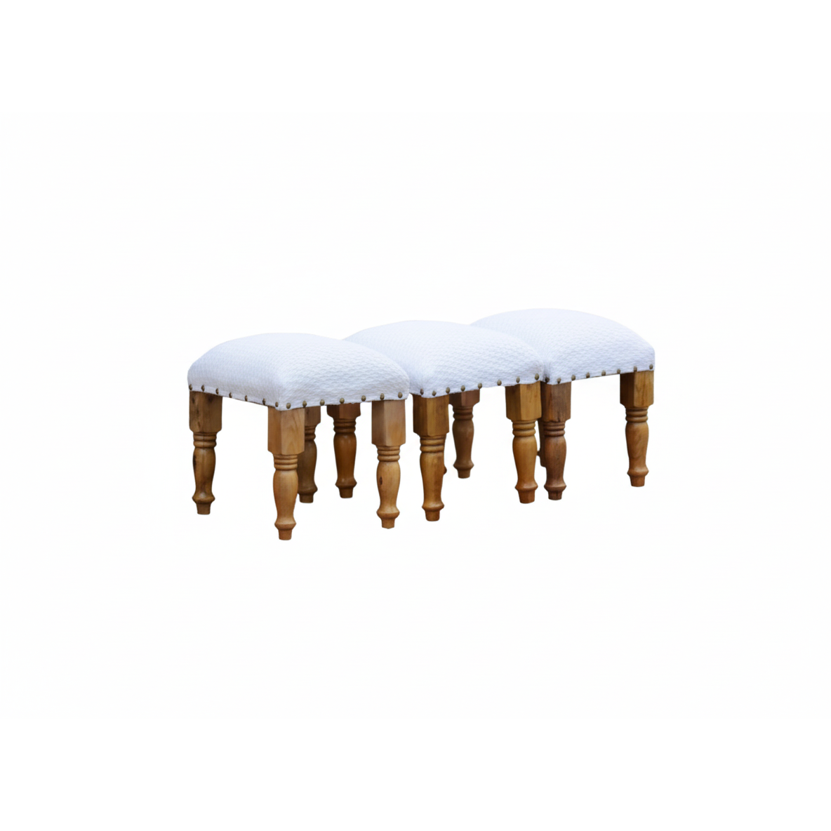 4-Piece Wood Bench and Stools Set – Diamond Pattern, Rustic Dining & Kitchen Seating
