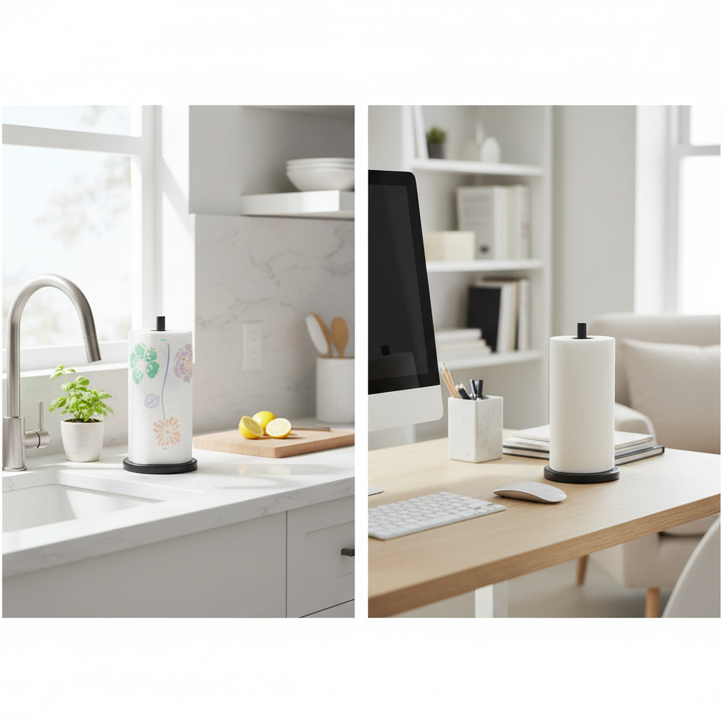 Metal Paper Towel Holder Black Kitchen Counter Organizer - Set of 2