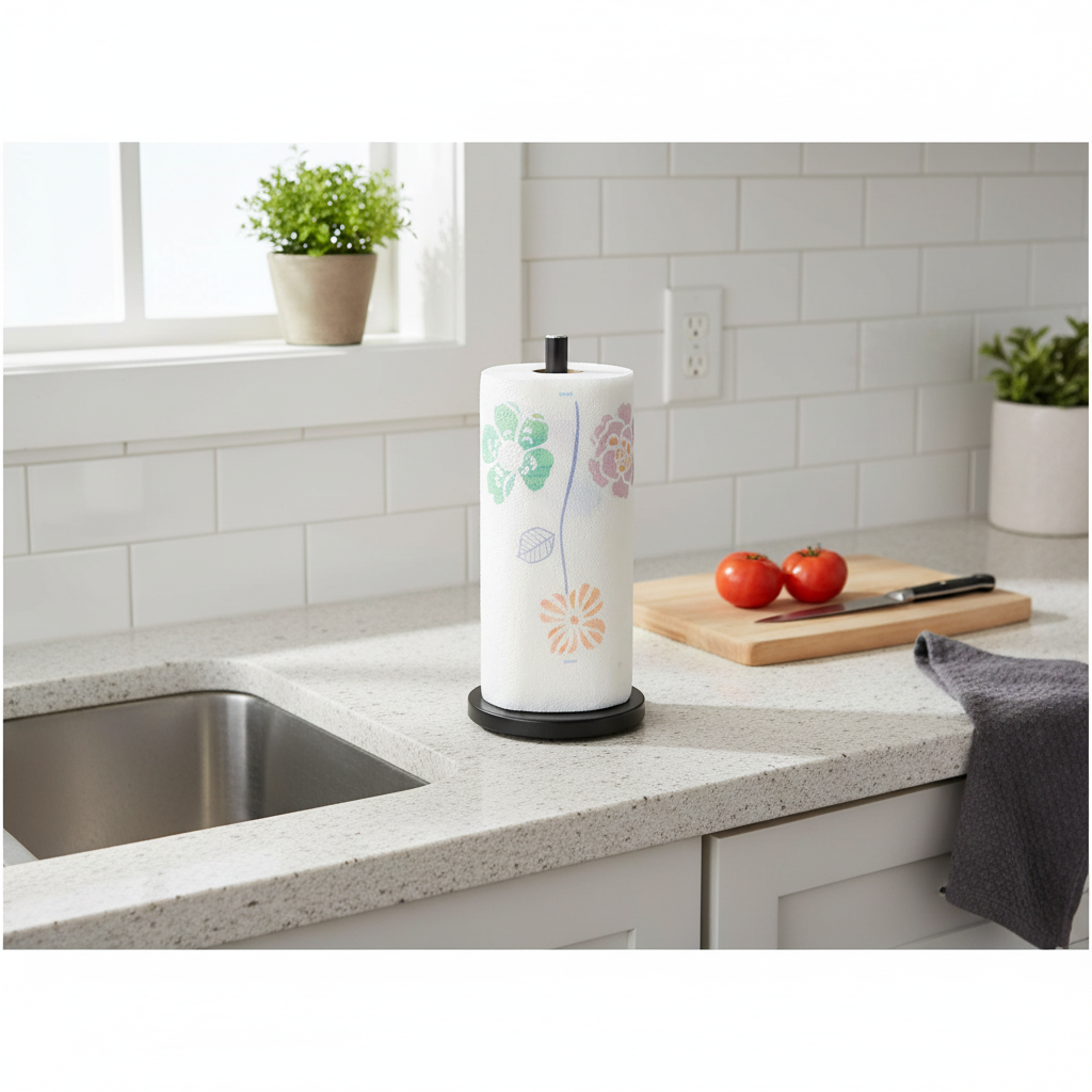 Metal Paper Towel Holder Black Kitchen Counter Organizer - Set of 2