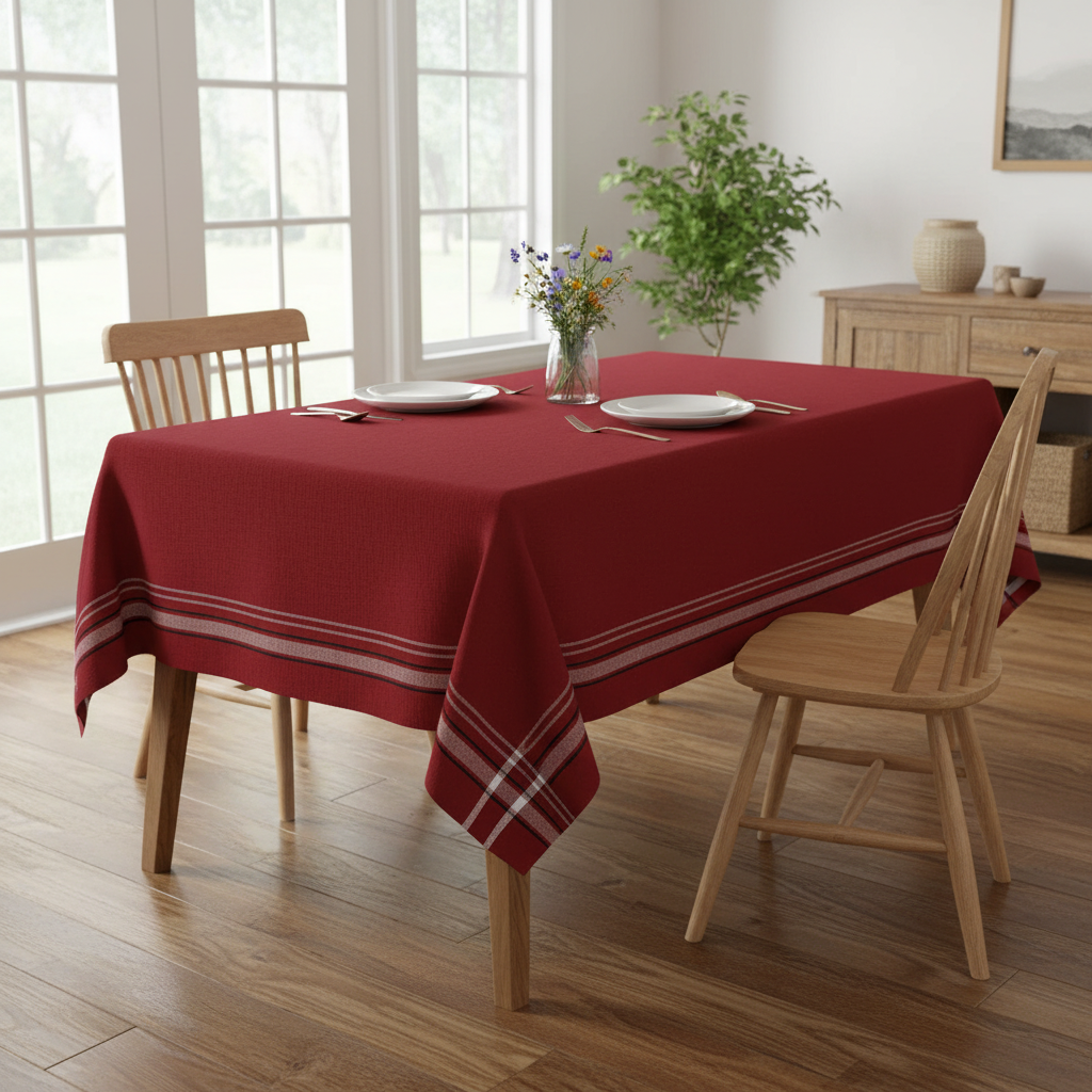 French Border Cotton Tablecloth 52x72 Red Dining Table Cover