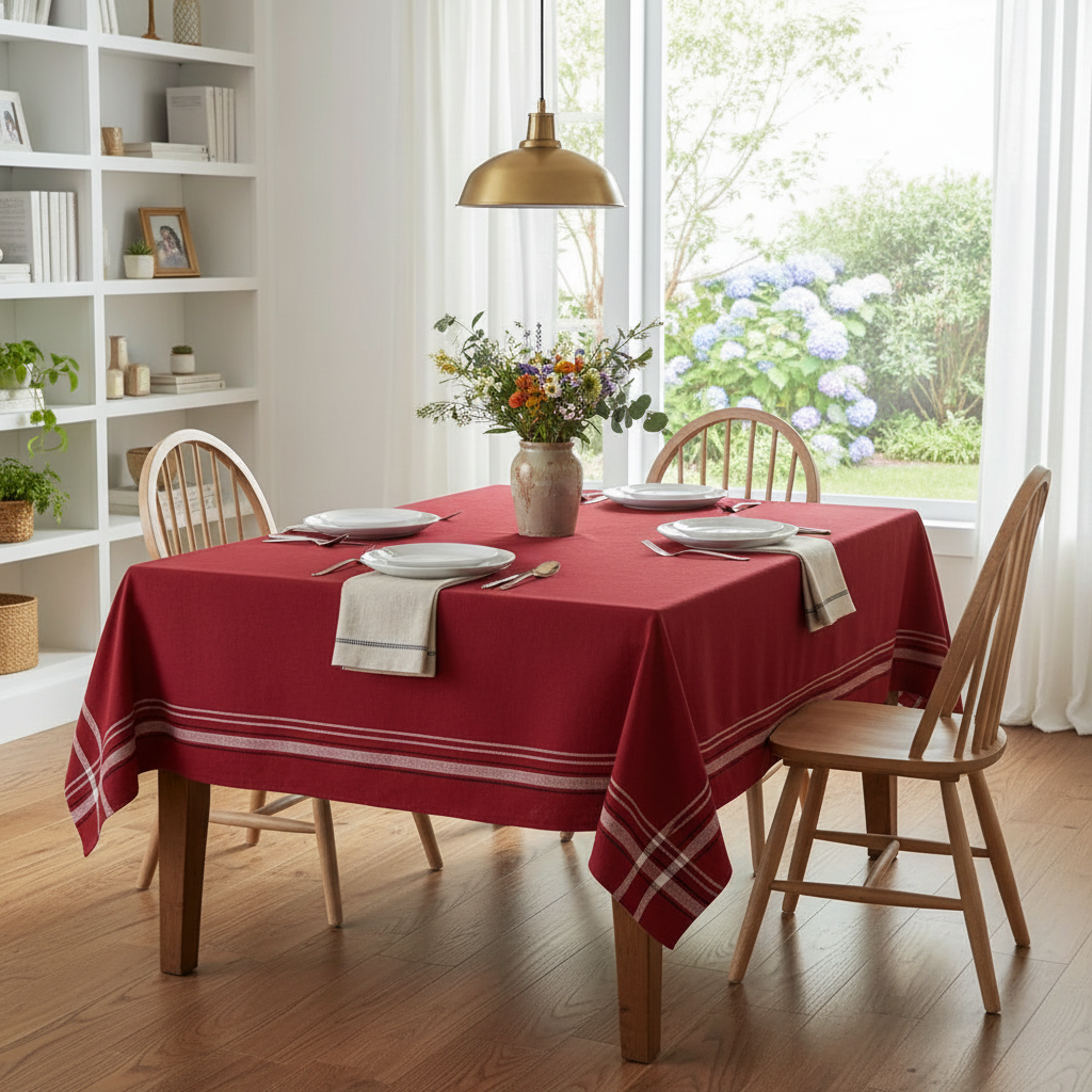 French Border Cotton Tablecloth 52x72 Red Dining Table Cover