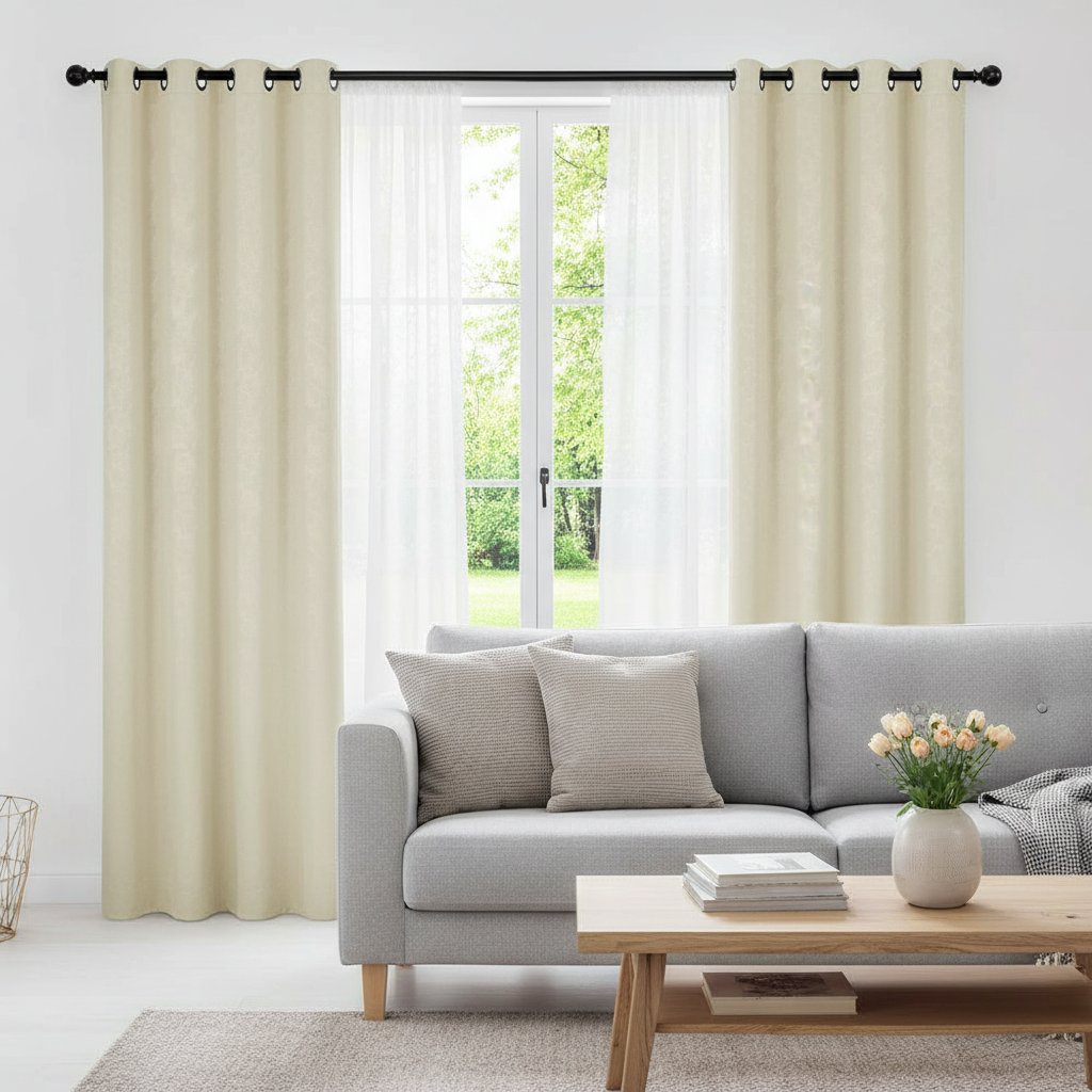 Embossed Curtain Panel – Shell Ivory, 84", 8 Grommets, Set of 2