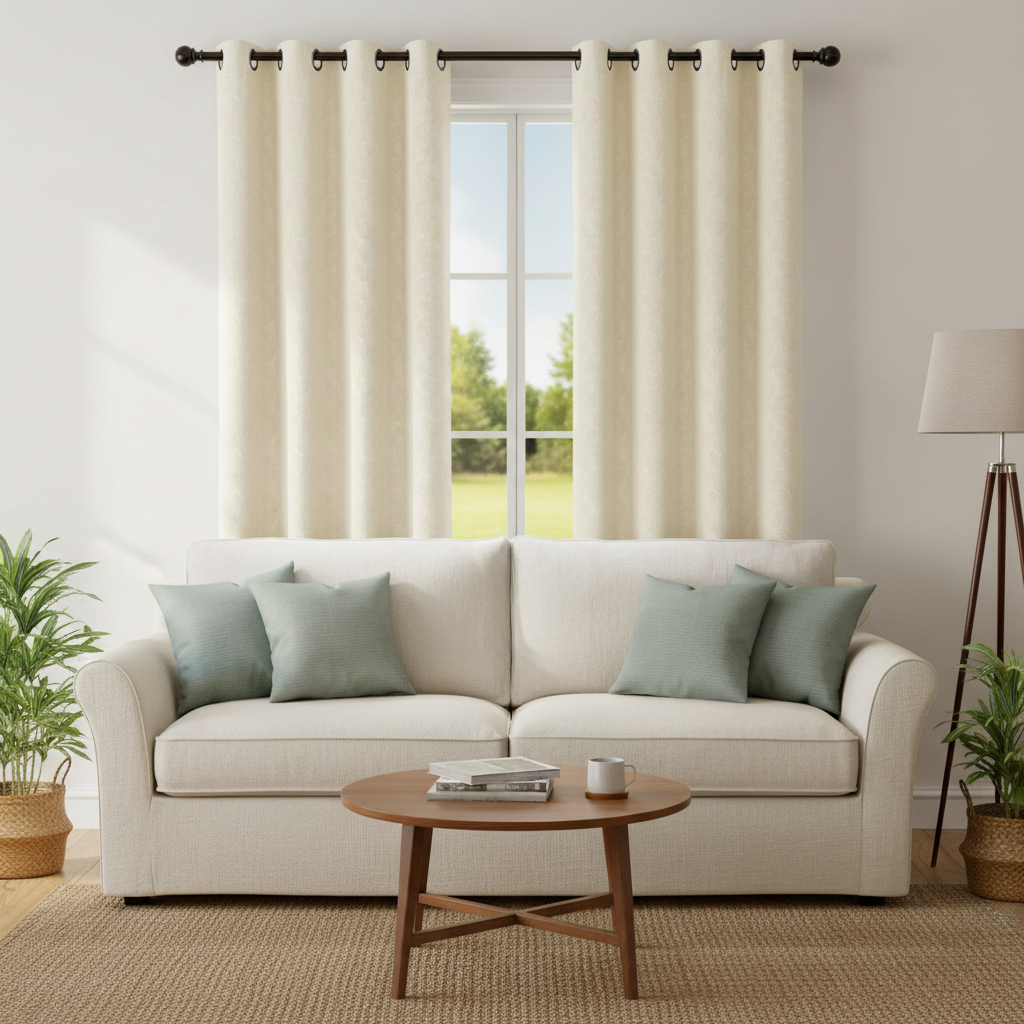 Embossed Curtain Panel – Shell Ivory, 84", 8 Grommets, Set of 2