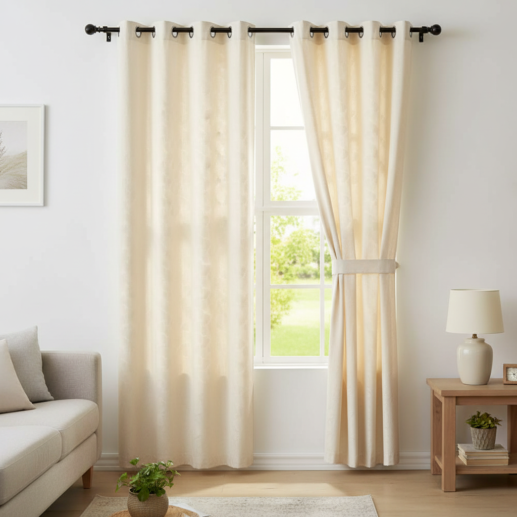 Embossed Curtain Panel – Shell Ivory, 84", 8 Grommets, Set of 2