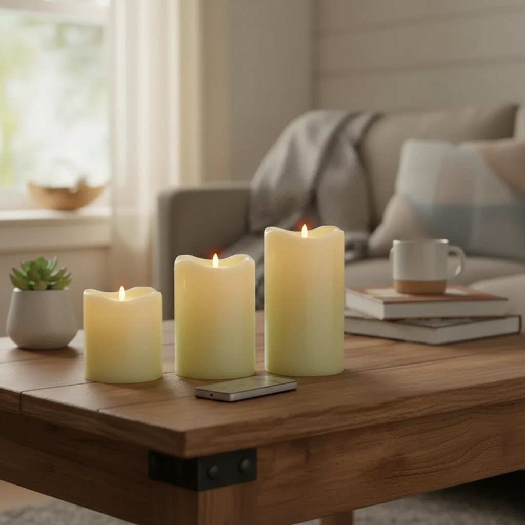 3-Piece LED Wave Top Unscented Ivory Candle Gift Set with Remote