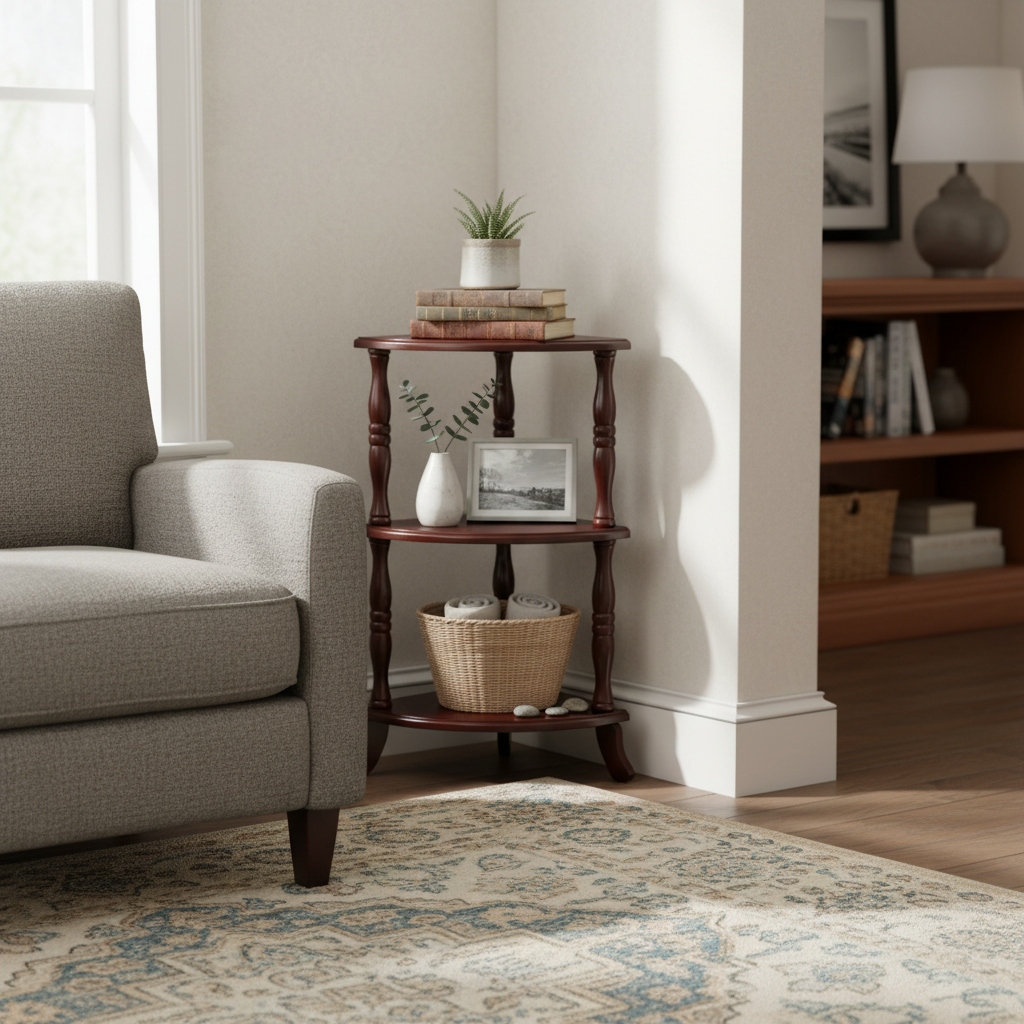 3-Tier Wooden Corner Shelf – Space-Saving Storage & Display