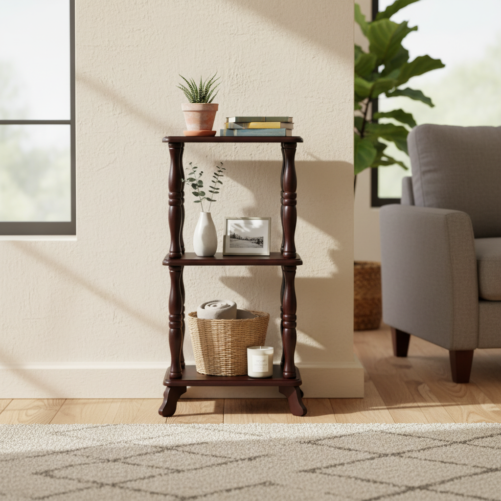 3-Tier Wooden Rectangular Shelf – Rustic Storage & Display Unit