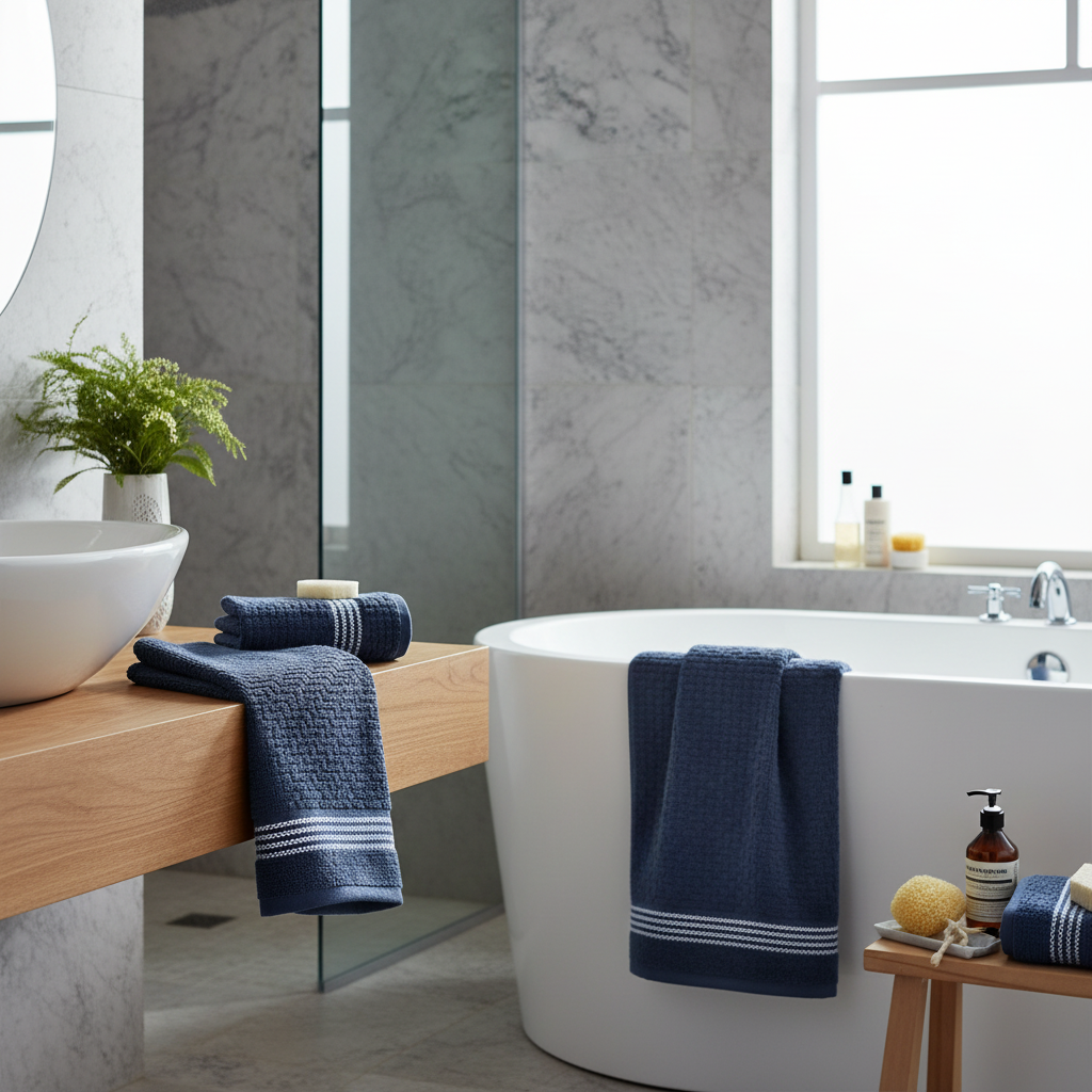 Luxury Stitch Bath Towel Blue 27x50 Inch Set of 2