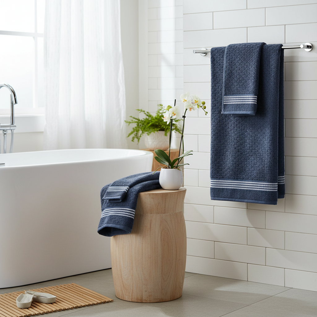 Luxury Stitch Bath Towel Blue 27x50 Inch Set of 2
