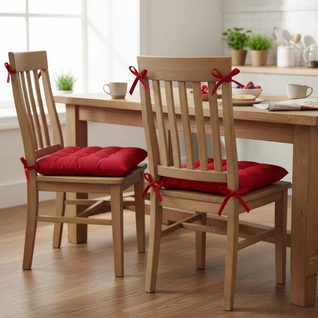 Polyester Tufted Chairpad Red 18x18 Inch Set of 2 Dining Chair Cushion