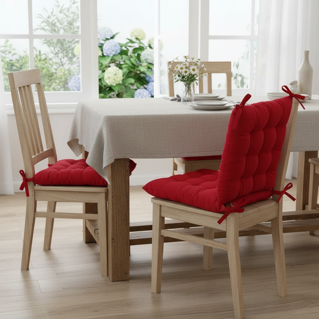 Polyester Tufted Chairpad Red 18x18 Inch Set of 2 Dining Chair Cushion
