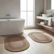 Reversible Cotton Oval Bath Mat – Solid Taupe 16x24, Set of 2