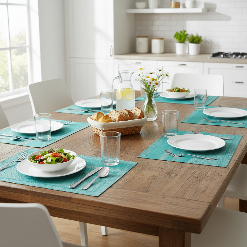 Teal Honeycomb Vinyl Placemat – Set of 12, Durable Table Protection