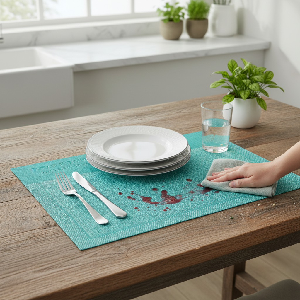 Teal Honeycomb Vinyl Placemat – Set of 12, Durable Table Protection
