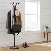 Head Brown Coat Rack with Marble Base, Free-Standing Hall Tree