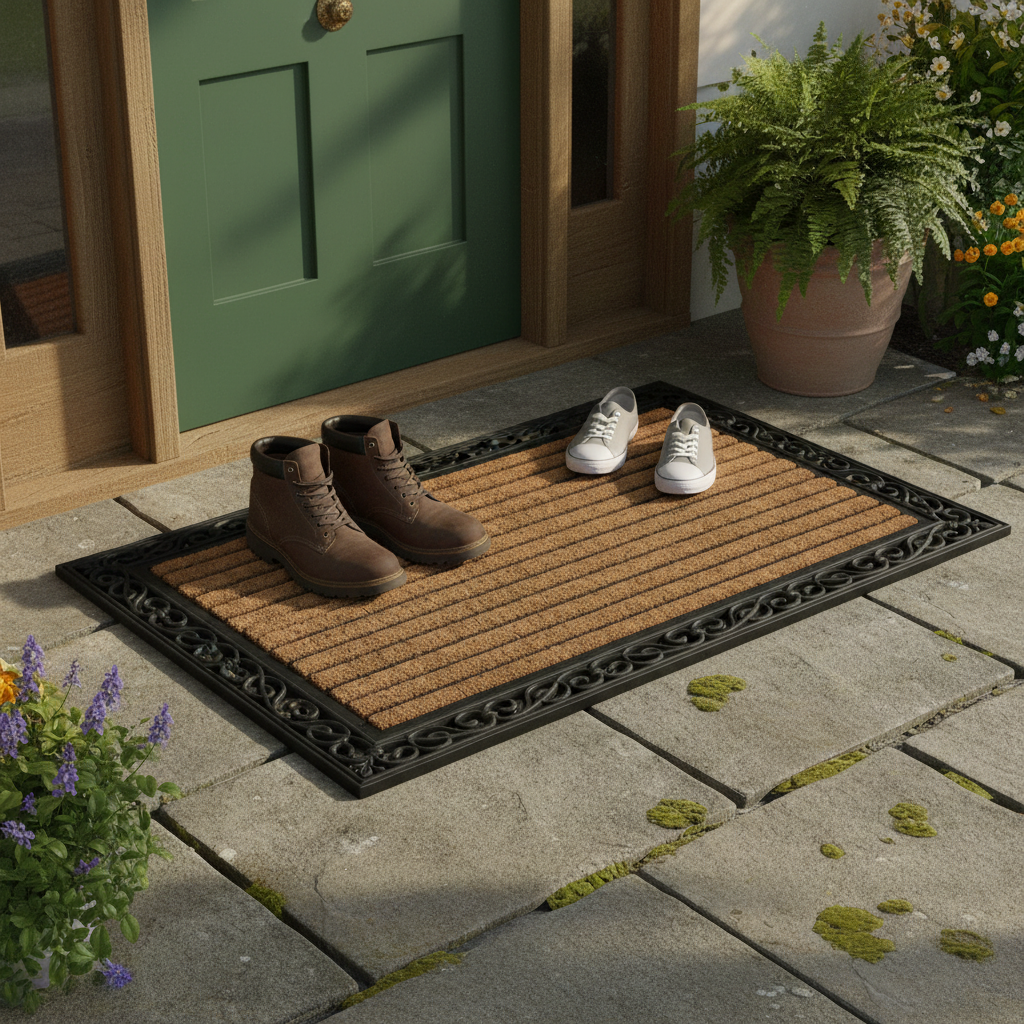 Rubber & Coir Brush Doormat – Rectangular Striped, 30x48 Inch