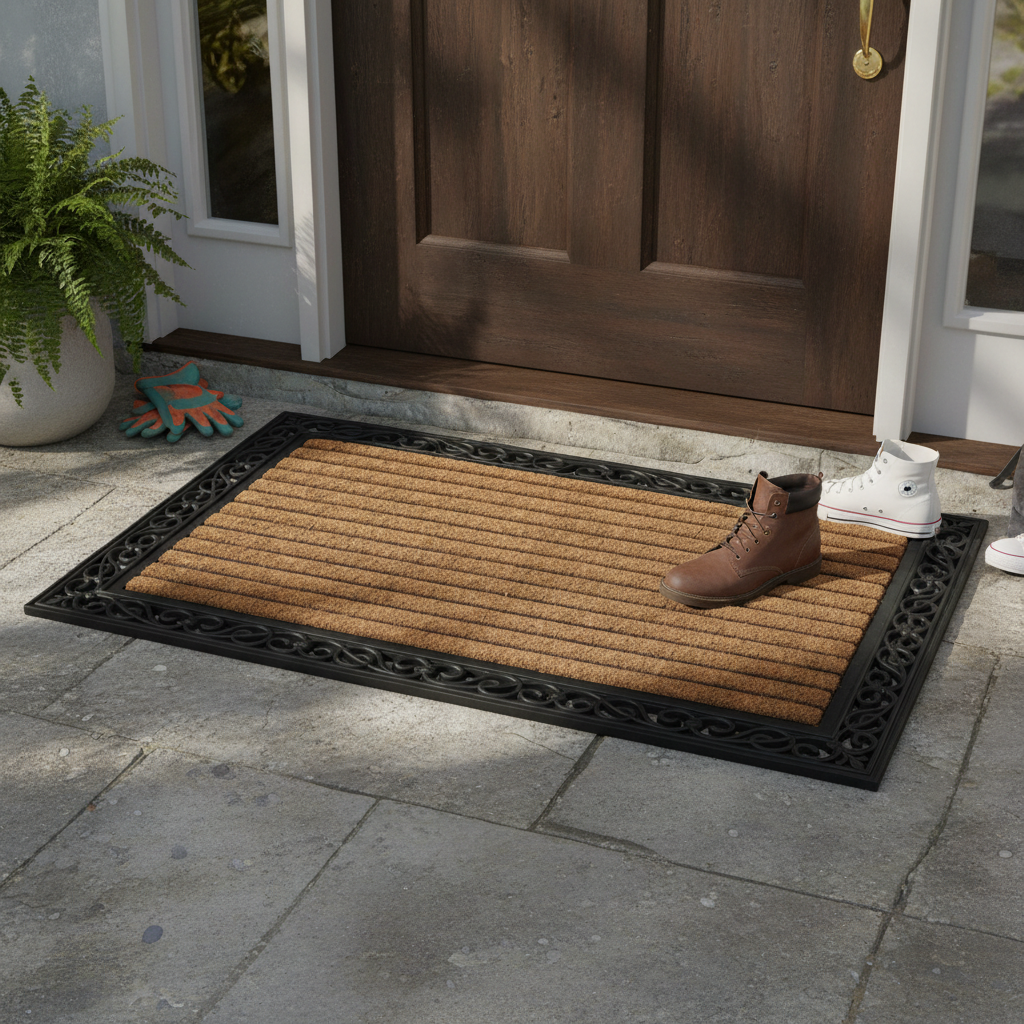 Rubber & Coir Brush Doormat – Rectangular Striped, 30x48 Inch