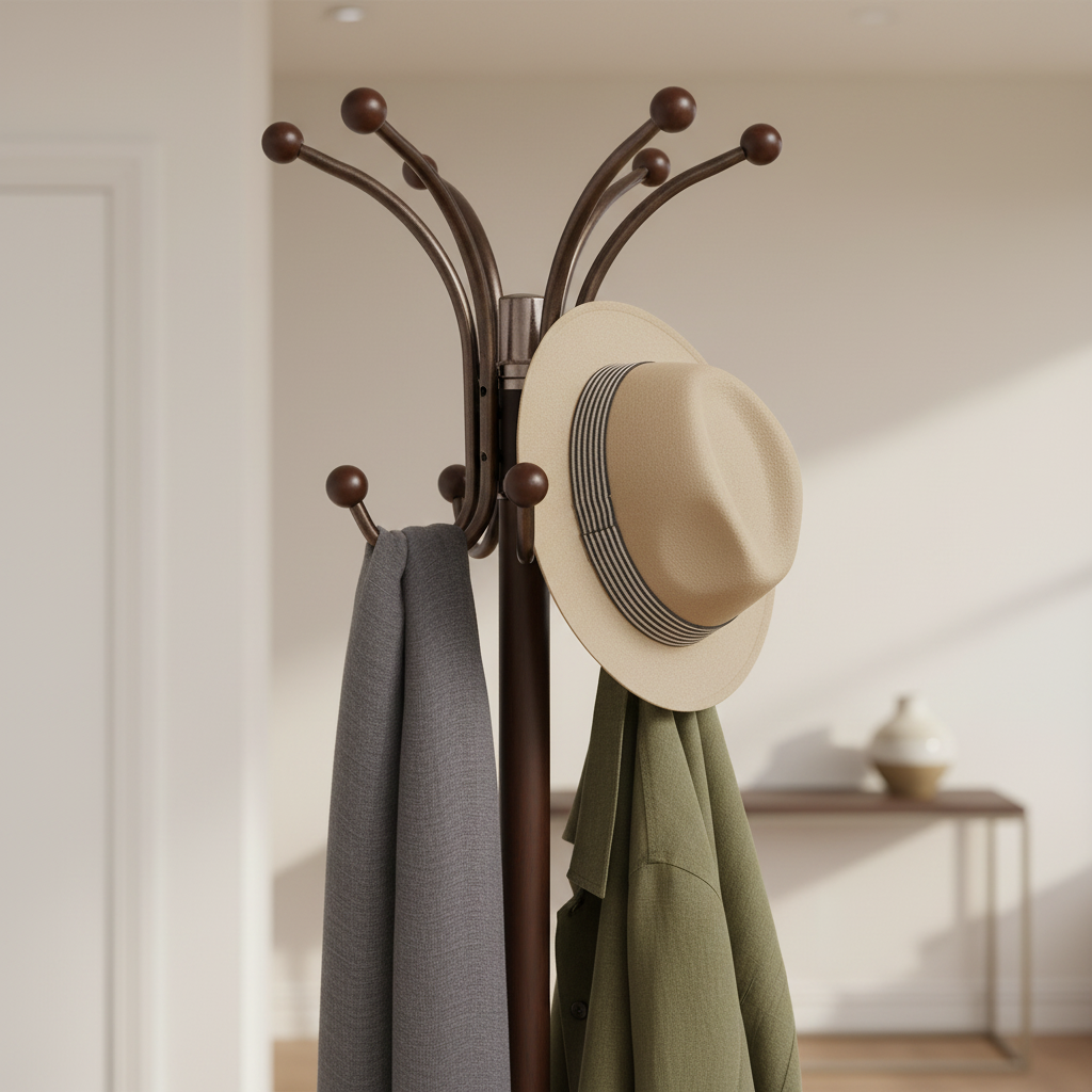 Head Brown Coat Rack with Marble Base, Free-Standing Hall Tree
