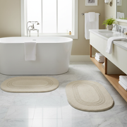 Reversible Cotton Oval Bath Mat – Solid Ivory 16x24, Set of 2