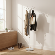 Bloom White Coat Rack with Marble Base, Free-Standing Hall Tree