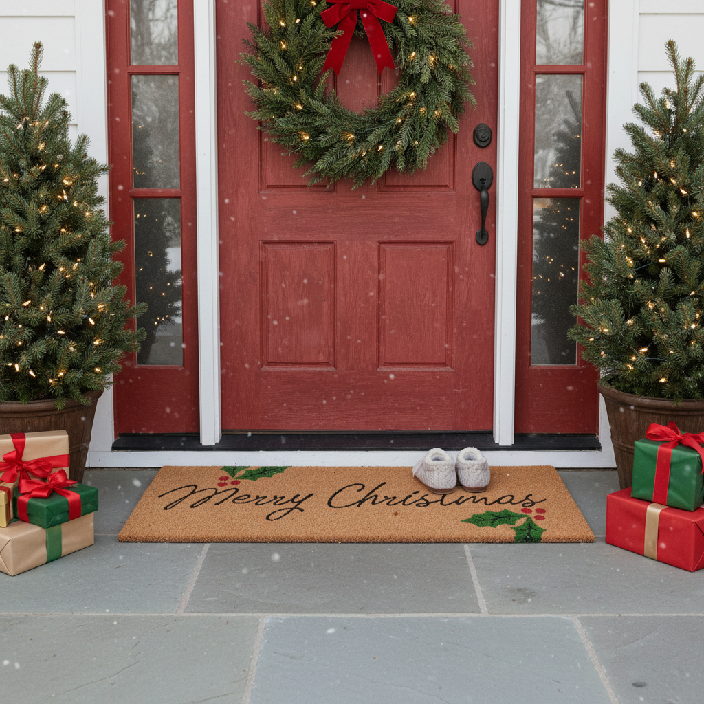 Coir Door Mat Hollies Merry Christmas 16 X 48 Festive Holiday Entrance Mat