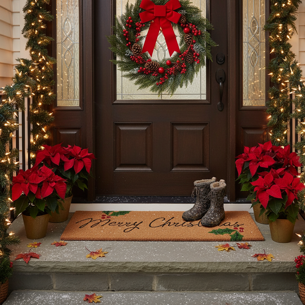 Coir Door Mat Hollies Merry Christmas 16 X 48 Festive Holiday Entrance Mat