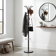 Phebe Black Coat Rack with Marble Base, Free-Standing Hall Tree