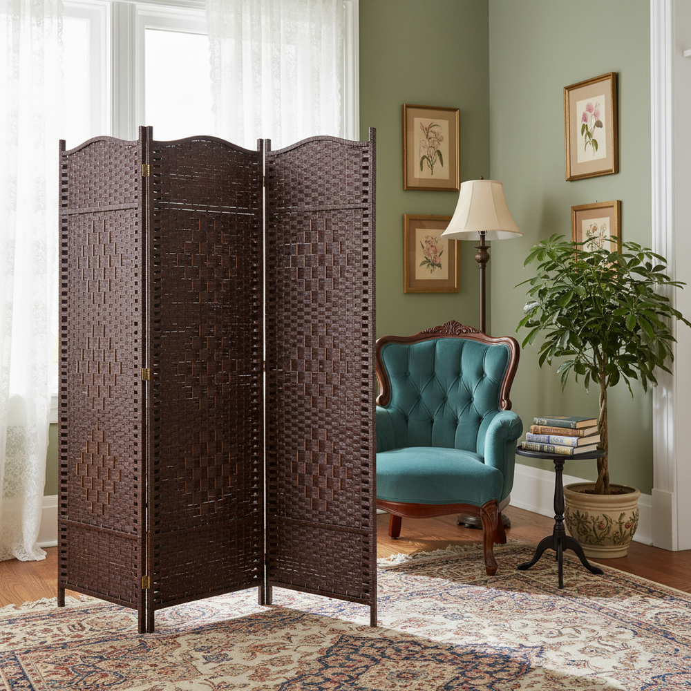 Wyatt Victorian Bamboo Room Divider, Folding Privacy Screen