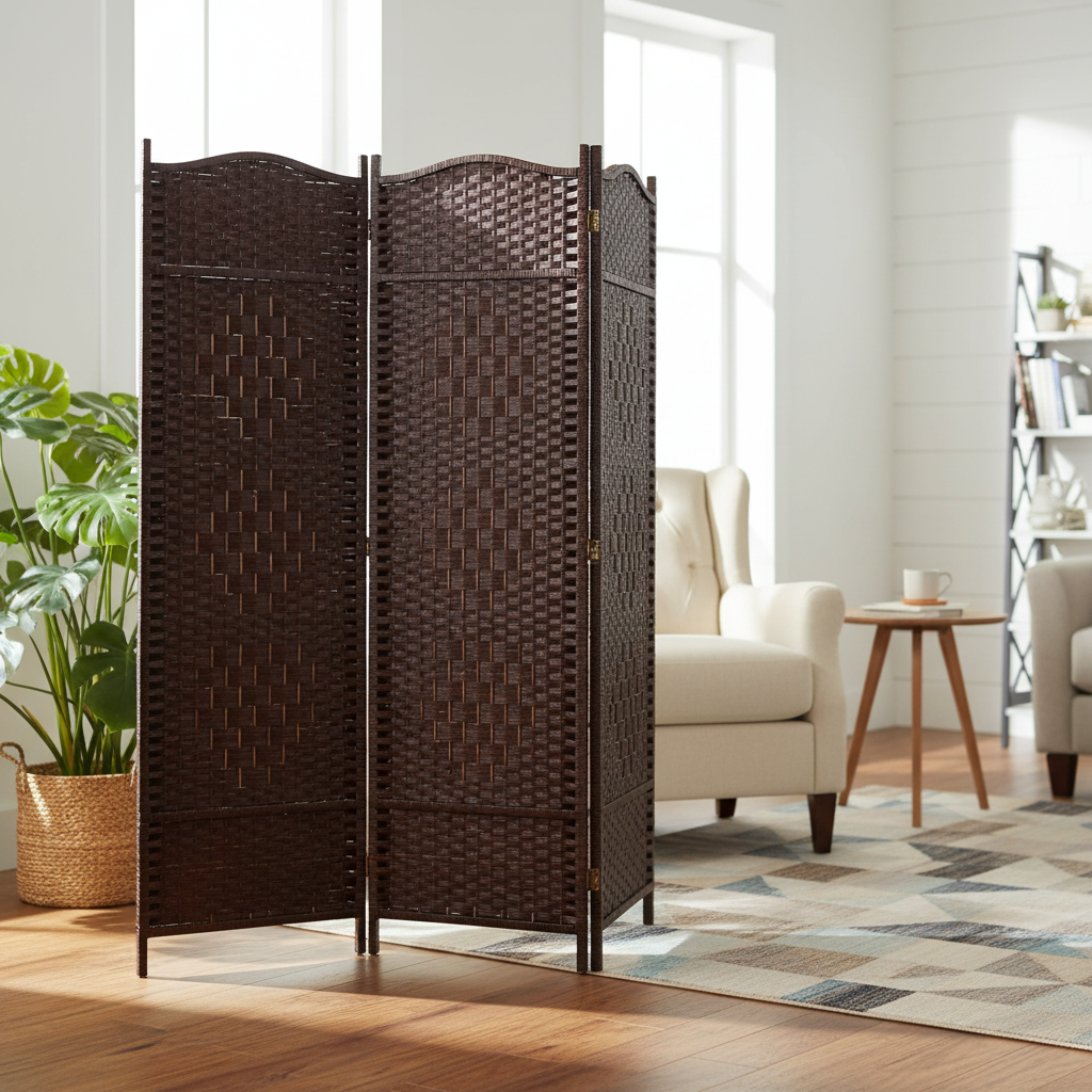 Wyatt Victorian Bamboo Room Divider, Folding Privacy Screen