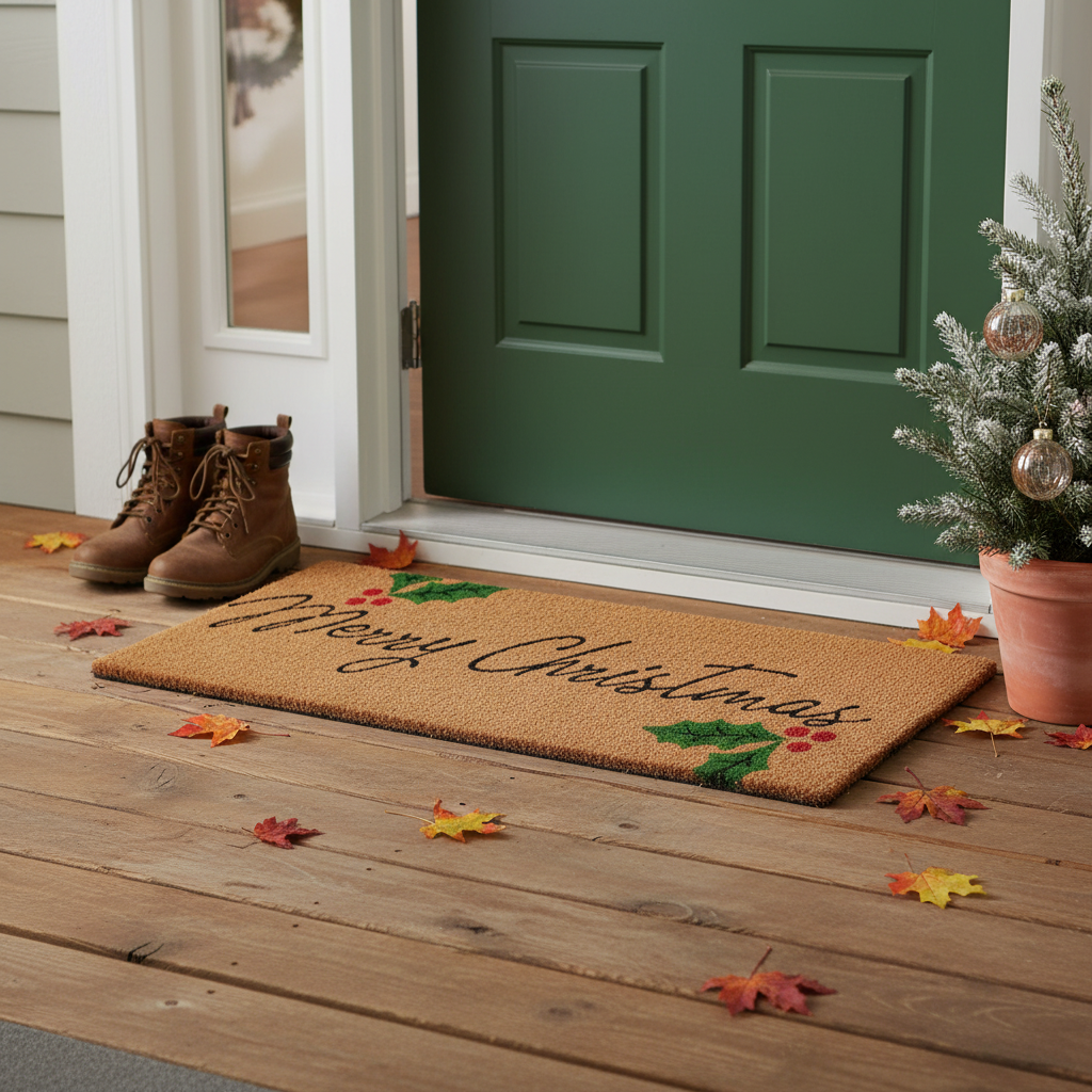 Coir Door Mat Hollies Merry Christmas 16 X 48 Festive Holiday Entrance Mat