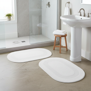 Reversible Cotton Oval Bath Mat – Solid White 16x24, Non-Slip, Set of 2